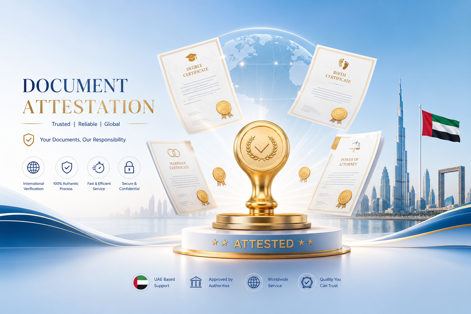 Foreign certificate moving through attestation stages ending with UAE MOFA seal
