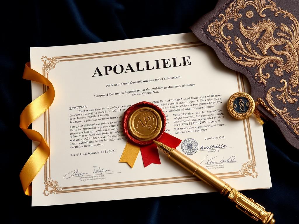 Apostille certificate with embossed seal and ribbon for Hague Convention countries